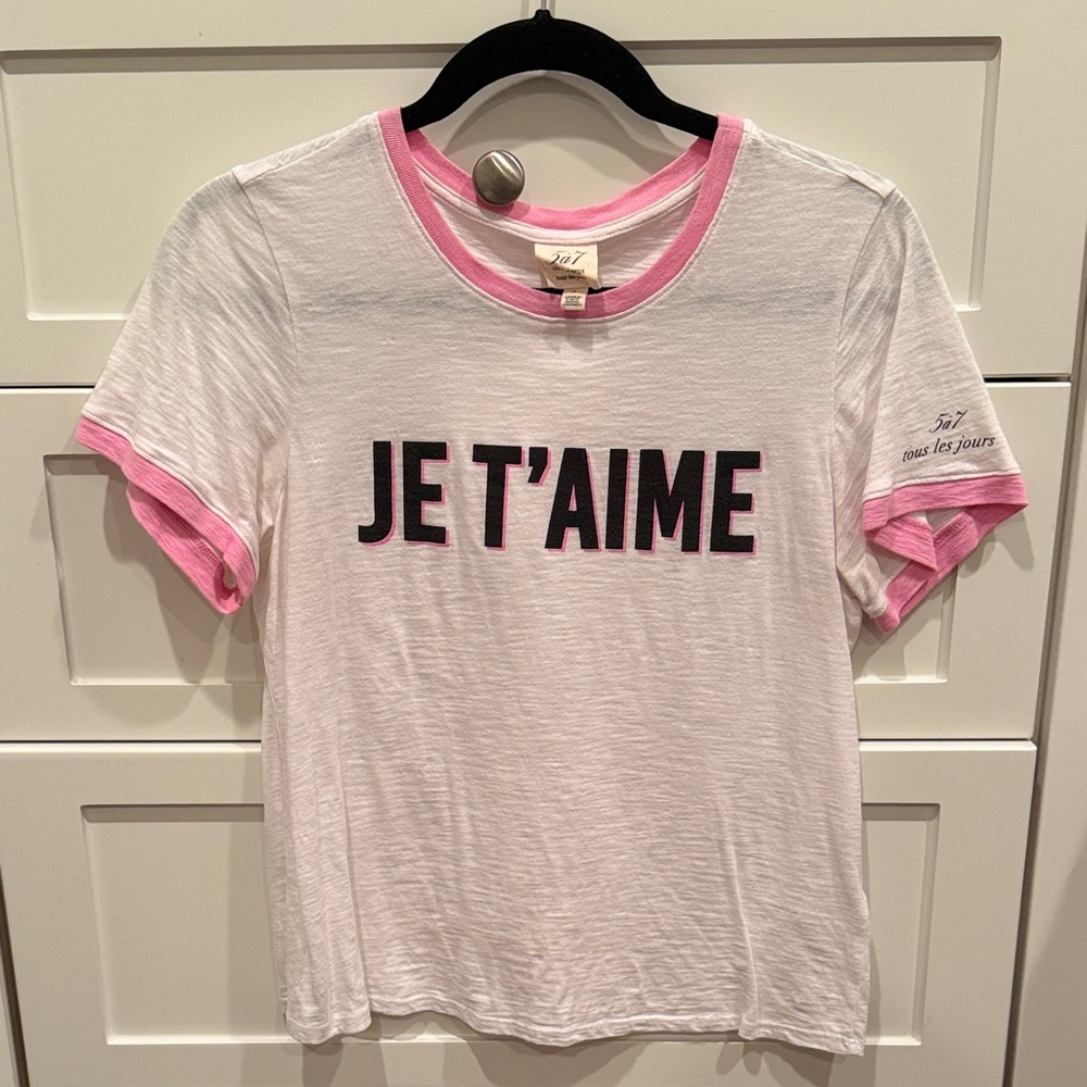 cinq á sept White and Pink 'Je T'aime' T-Shirt